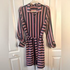 Tommy Hilfiger Striped Navy Red & White Button-Front Collared Shirt Dress Large